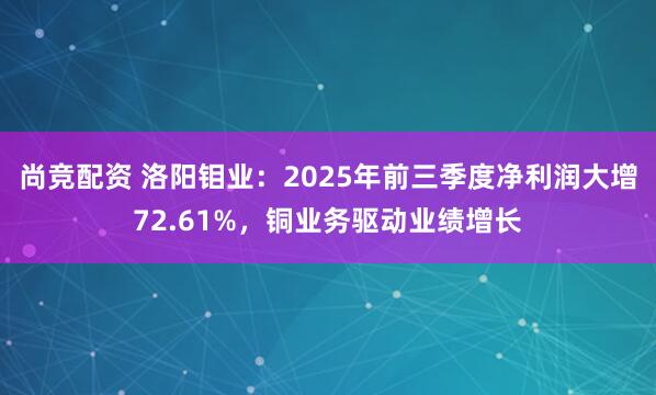 尚竞配资 洛阳钼业：2025年前三季度净利润大增72.61%，铜业务驱动业绩增长